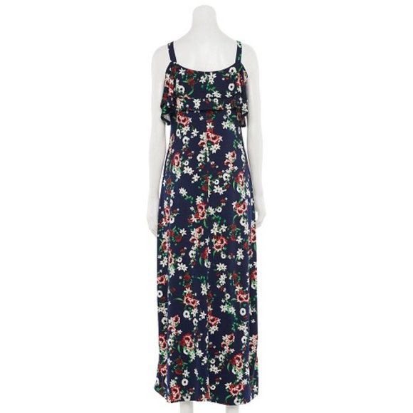 Women's Nina Leonard Floral Cold-Shoulder Ruffle Maxi Dress XL - Picture 2 of 3